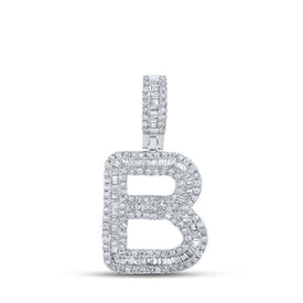 10kt White Gold Baguette Diamond B Initial Pendant for Men - 5/8 Cttw - Alternate view 1 from Splendid Jewellery