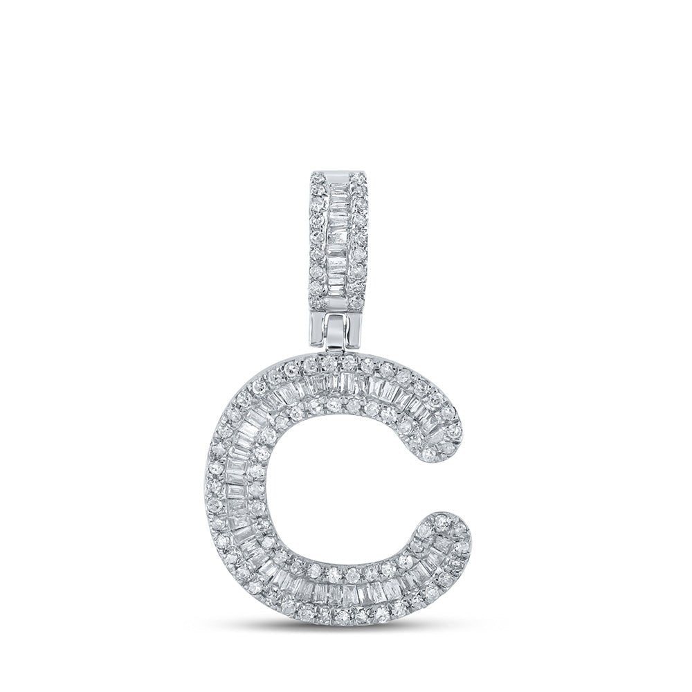 Men's Diamond Charm Pendant | 10kt White Gold Mens Baguette Diamond C Initial Letter Pendant 1/2 Cttw | Splendid Jewellery GND