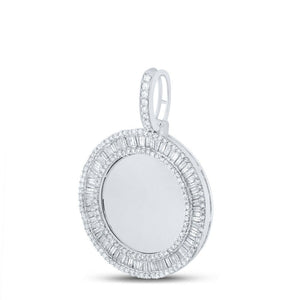 Men's Diamond Charm Pendant | 10kt White Gold Mens Baguette Diamond Circle Memory Charm Pendant 1-1/2 Cttw | Splendid Jewellery GND
