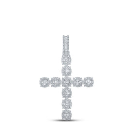 10kt White Gold Baguette and Round Diamond Cross Pendant - 1-7/8 Cttw - Alternate view 1 from Splendid Jewellery