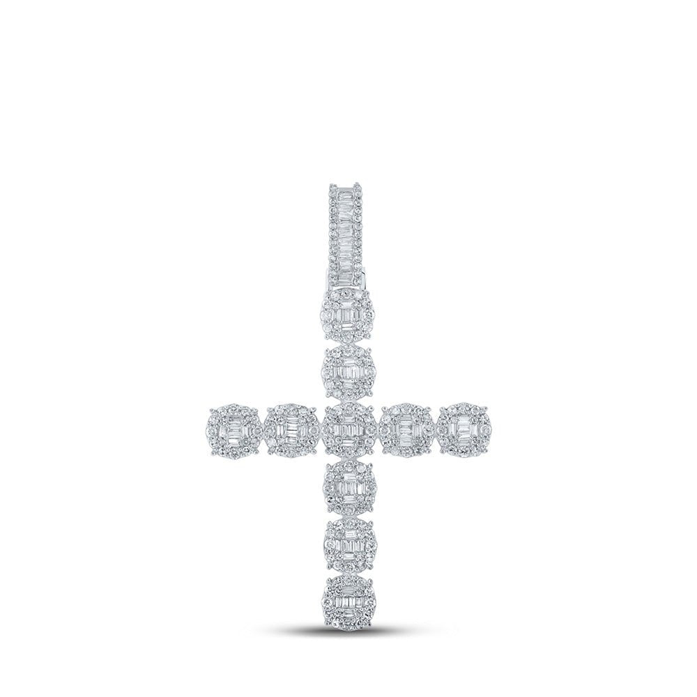 Men's Diamond Charm Pendant | 10kt White Gold Mens Baguette Diamond Cross Charm Pendant 1-7/8 Cttw | Splendid Jewellery GND