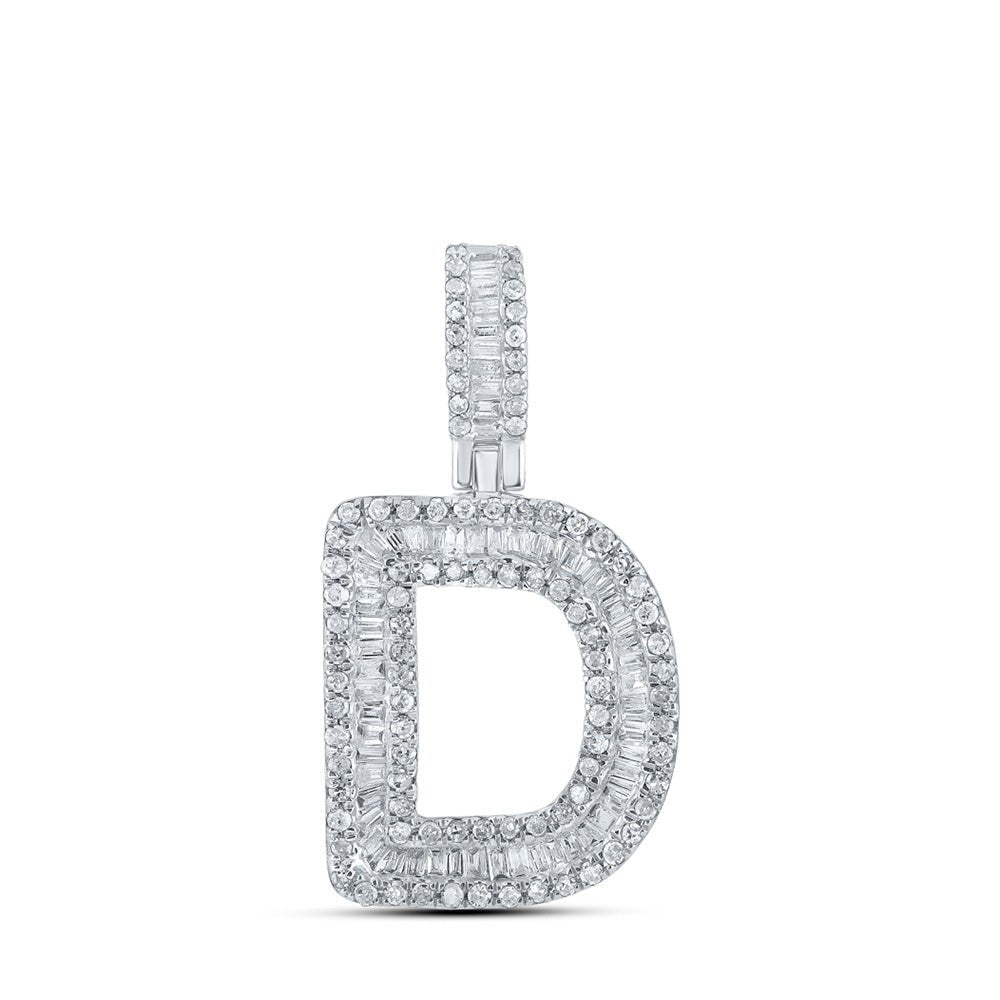 Men's Diamond Charm Pendant | 10kt White Gold Mens Baguette Diamond D Initial Letter Pendant 1/2 Cttw | Splendid Jewellery GND