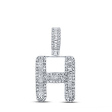 Load image into Gallery viewer, 10kt White Gold Baguette Diamond H Initial Charm Pendant - 1/2 Cttw for Men - Alternate view 1 from Splendid Jewellery