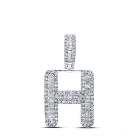 10kt White Gold Baguette Diamond H Initial Charm Pendant - 1/2 Cttw for Men - Alternate view 1 from Splendid Jewellery