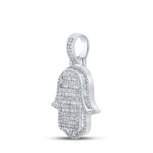 Men's Diamond Charm Pendant | 10kt White Gold Mens Baguette Diamond Hamsa Charm Pendant 7/8 Cttw | Splendid Jewellery GND