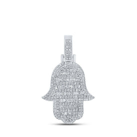 10kt White Gold Baguette Diamond Hamsa Charm Pendant for Men - 7/8 Cttw - Alternate view 1 from Splendid Jewellery