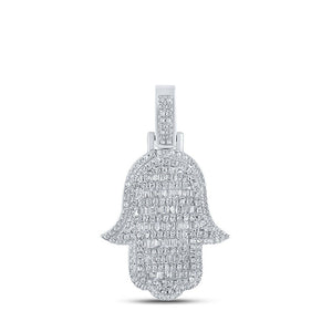 Men's Diamond Charm Pendant | 10kt White Gold Mens Baguette Diamond Hamsa Charm Pendant 7/8 Cttw | Splendid Jewellery GND