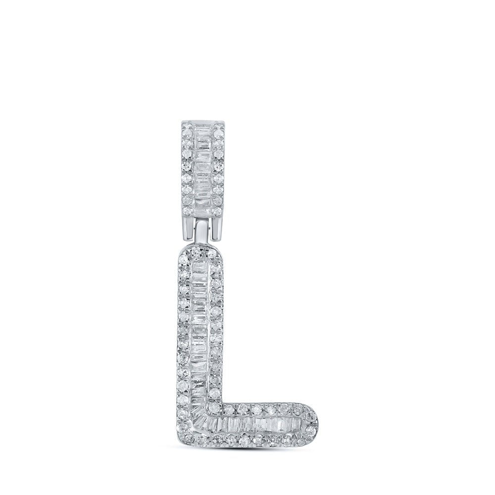 Men's Diamond Charm Pendant | 10kt White Gold Mens Baguette Diamond L Initial Letter Pendant 1/3 Cttw | Splendid Jewellery GND