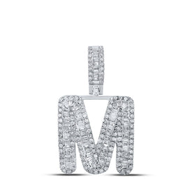 10kt White Gold Men's Baguette Diamond M Initial Pendant - 3/4 Cttw | Splendid Jewellery - Alternate view 1 from Splendid Jewellery