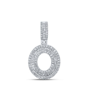 Men's Diamond Charm Pendant | 10kt White Gold Mens Baguette Diamond O Initial Letter Pendant 1/2 Cttw | Splendid Jewellery GND