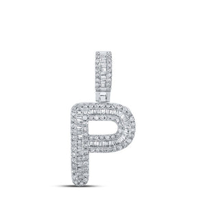 Men's Diamond Charm Pendant | 10kt White Gold Mens Baguette Diamond P Initial Letter Pendant 3/8 Cttw | Splendid Jewellery GND