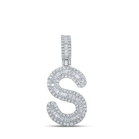 10kt White Gold Men's Baguette Diamond S Initial Pendant - 1/2 Cttw - Alternate view 1 from Splendid Jewellery