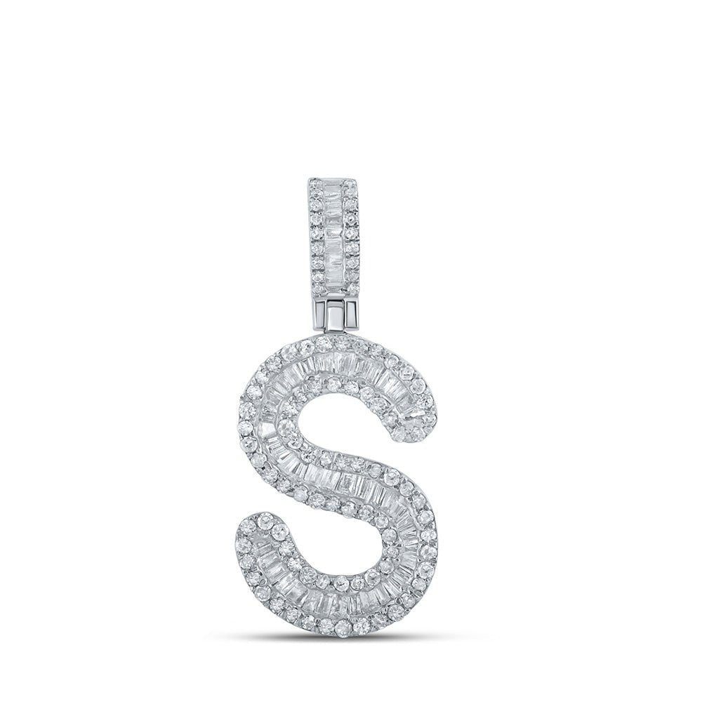 Men's Diamond Charm Pendant | 10kt White Gold Mens Baguette Diamond S Initial Letter Pendant 1/2 Cttw | Splendid Jewellery GND