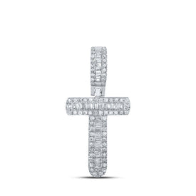 10kt White Gold Men's Baguette Diamond T Initial Letter Pendant 1/3 Cttw - Alternate view 1 from Splendid Jewellery