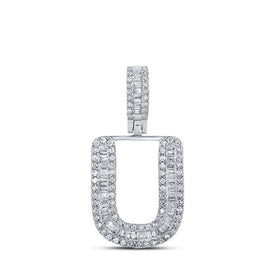 10kt White Gold Men's Baguette Diamond U Initial Pendant - 3/8 Cttw - Alternate view 1 from Splendid Jewellery