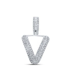 10kt White Gold Baguette Diamond V Initial Charm Pendant for Men - Alternate view 1 from Splendid Jewellery