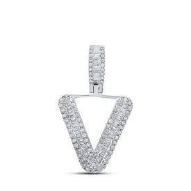 10kt White Gold Baguette Diamond V Initial Charm Pendant for Men - Alternate view 1 from Splendid Jewellery