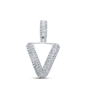 Men's Diamond Charm Pendant | 10kt White Gold Mens Baguette Diamond V Initial Letter Charm Pendant 3/8 Cttw | Splendid Jewellery GND