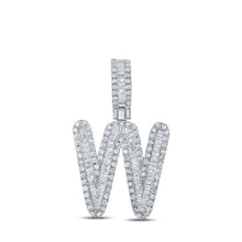Load image into Gallery viewer, 10kt White Gold Mens Baguette Diamond W Initial Letter Pendant 5/8 Cttw Top view from the 10Kt White Gold Womens Baguette Diamond W Initial Letter Pendant 5 8 Cttwpin215710 collection by Splendid Jewellery