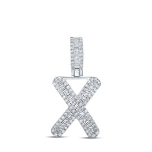 Load image into Gallery viewer, 10kt White Gold Baguette and Round Diamond X Initial Pendant for Men - 3/8 Cttw Top view from the 10Kt White Gold Womens Baguette Diamond X Initial Letter Pendant 3 8 Cttwpin215715 collection by Splendid Jewellery
