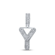 Load image into Gallery viewer, 10kt White Gold Men&#39;s Baguette Diamond Y Initial Pendant - 1/3 Cttw Top view from the 10Kt White Gold Womens Baguette Diamond Y Initial Letter Pendant 1 3 Cttwpin215711 collection by Splendid Jewellery