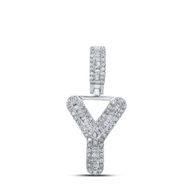 10kt White Gold Men's Baguette Diamond Y Initial Pendant - 1/3 Cttw Top view from the 10Kt White Gold Womens Baguette Diamond Y Initial Letter Pendant 1 3 Cttwpin215711 collection by Splendid Jewellery