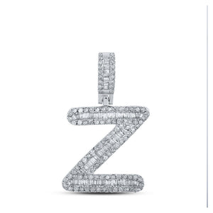 Men's Diamond Charm Pendant | 10kt White Gold Mens Baguette Diamond Z Initial Letter Pendant 1/2 Cttw | Splendid Jewellery GND