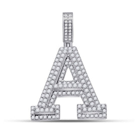 10kt White Gold Mens Round Diamond A Letter Charm Pendant 1-3/4 Cttw | Splendid Jewellery - Alternate view 1 from Splendid Jewellery