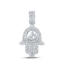 Load image into Gallery viewer, 10kt White Gold Men&#39;s Round Diamond Allah Hamsa Charm Pendant 3 Cttw | Splendid Jewellery - Alternate view 1 from Splendid Jewellery