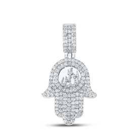 10kt White Gold Men's Round Diamond Allah Hamsa Charm Pendant 3 Cttw | Splendid Jewellery - Alternate view 1 from Splendid Jewellery