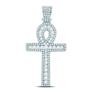 Men's Diamond Charm Pendant | 10kt White Gold Mens Round Diamond Ankh Cross Charm Pendant 1 Cttw | Splendid Jewellery GND