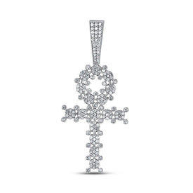 10kt White Gold Men's Round Diamond Ankh Cross Charm Pendant - 1 Cttw | Splendid Jewellery - Alternate view 1 from Splendid Jewellery