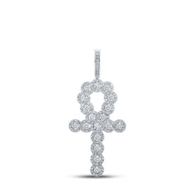 10kt White Gold Men's Diamond Ankh Cross Charm Pendant - 1 Cttw - Alternate view 1 from Splendid Jewellery