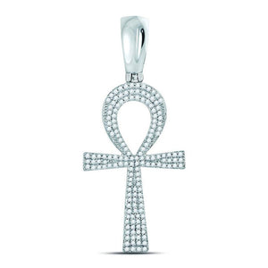 Men's Diamond Charm Pendant | 10kt White Gold Mens Round Diamond Ankh Cross Charm Pendant 1/2 Cttw | Splendid Jewellery GND