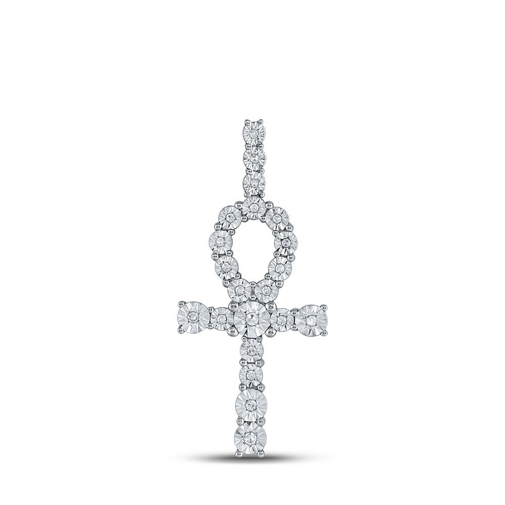 Men's Diamond Charm Pendant | 10kt White Gold Mens Round Diamond Ankh Cross Charm Pendant 1/5 Cttw | Splendid Jewellery GND