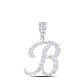 10kt White Gold Mens Round Diamond B Initial Letter Charm Pendant 1 Cttw | Distinguished Diamond Delight - Alternate view 1 from Splendid Jewellery