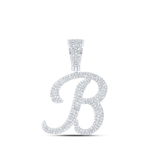 Men's Diamond Charm Pendant | 10kt White Gold Mens Round Diamond B Initial Letter Charm Pendant 1 Cttw | Splendid Jewellery GND