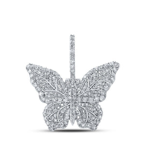 Men's Diamond Charm Pendant | 10kt White Gold Mens Round Diamond Butterfly Charm Pendant 1-1/2 Cttw | Splendid Jewellery GND