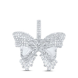 10kt White Gold Men's Round Diamond Butterfly Charm Pendant - 2-1/4 Cttw | Splendid Jewellery - Alternate view 1 from Splendid Jewellery