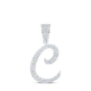 Men's Diamond Charm Pendant | 10kt White Gold Mens Round Diamond C Initial Letter Charm Pendant 3/4 Cttw | Splendid Jewellery GND