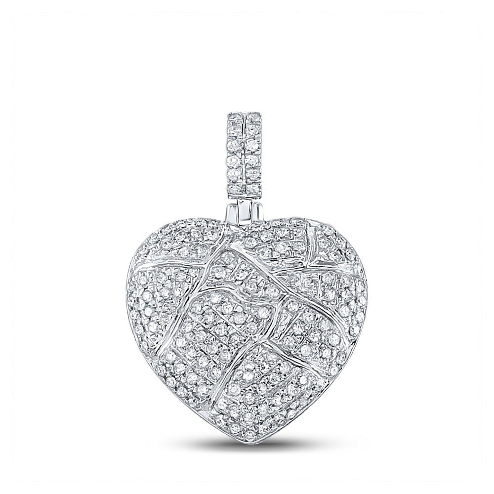 Men's Diamond Charm Pendant | 10kt White Gold Mens Round Diamond Cracked Heart Charm Pendant 3/8 Cttw | Splendid Jewellery GND