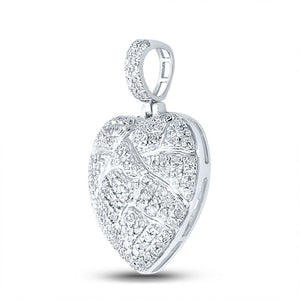 Men's Diamond Charm Pendant | 10kt White Gold Mens Round Diamond Cracked Heart Charm Pendant 3/8 Cttw | Splendid Jewellery GND