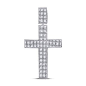 10kt White Gold Men's Round Diamond Cross Charm Pendant - 1 Cttw | Splendid Jewellery - Alternate view 1 from Splendid Jewellery