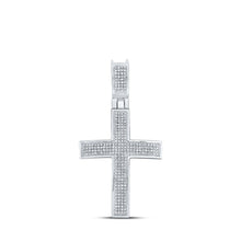 Load image into Gallery viewer, 10kt White Gold Men&#39;s Round Diamond Cross Charm Pendant - A Dazzling Symbol of Faith and Style - Alternate view 1 from Splendid Jewellery