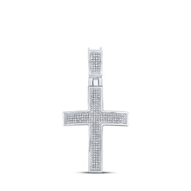 10kt White Gold Men's Round Diamond Cross Charm Pendant - A Dazzling Symbol of Faith and Style - Alternate view 1 from Splendid Jewellery