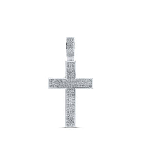10kt White Gold Men's Diamond Cross Charm Pendant - 1/2 Cttw - Alternate view 1 from Splendid Jewellery