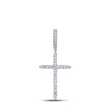 Load image into Gallery viewer, 10kt White Gold Men&#39;s Round Diamond Cross Charm Pendant - 1/2 Cttw - Splendid Jewellery - Alternate view 1 from Splendid Jewellery