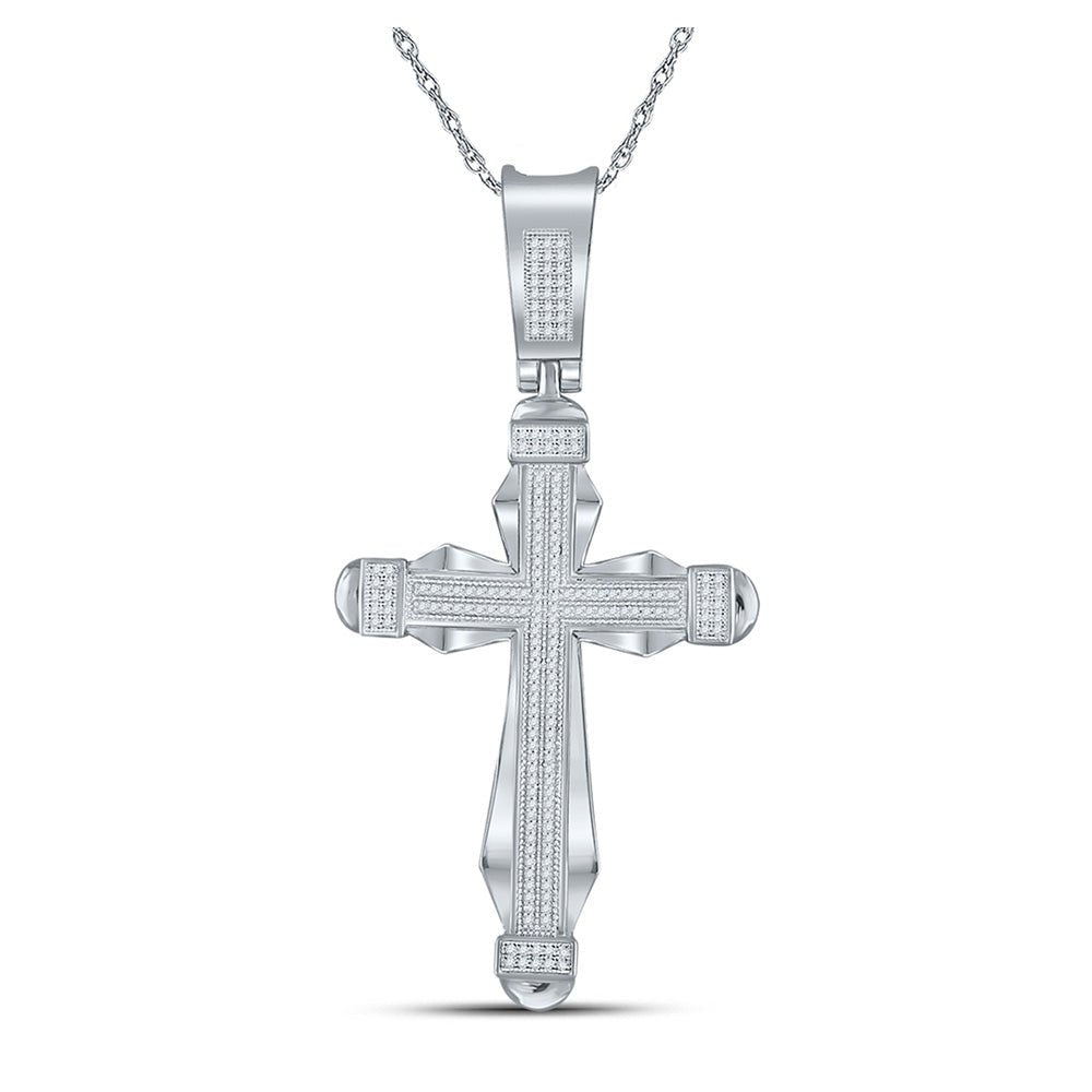Men's Diamond Charm Pendant | 10kt White Gold Mens Round Diamond Cross Charm Pendant 1/2 Cttw | Splendid Jewellery GND