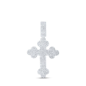 10kt White Gold Men's Round Diamond Cross Charm Pendant - 2 Cttw | Splendid Jewellery - Alternate view 1 from Splendid Jewellery