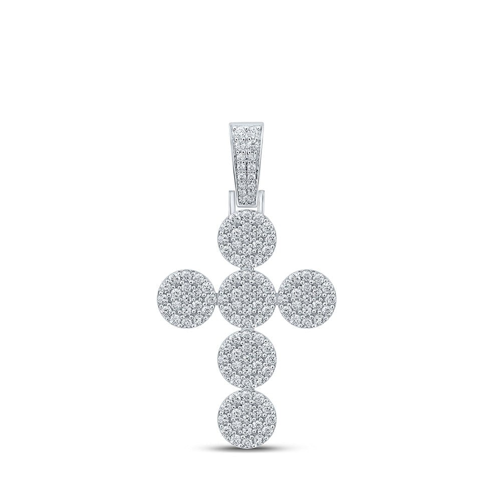 Men's Diamond Charm Pendant | 10kt White Gold Mens Round Diamond Cross Charm Pendant 2 Cttw | Splendid Jewellery GND